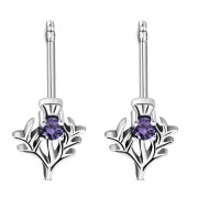 Amethyst CZ Thistle Stud Silver Earrings, e342